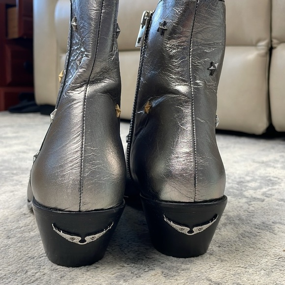 NIB Zadig & Voltaire Tyler Vintage Metallic Silver Star Ankle Boots Leather 41 - Picture 10 of 16